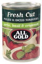 All Gold Fersh Cut Peeled & Diced Tomatoes Garlic, Onion & Origa